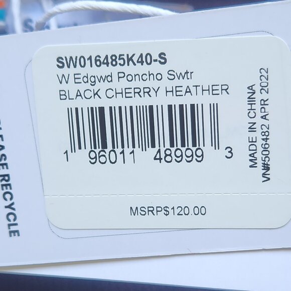 New! Smartwool Sweater Womens Black Cherry Heather Edgewood Poncho Cowl Neck SM - Picture 5 of 5